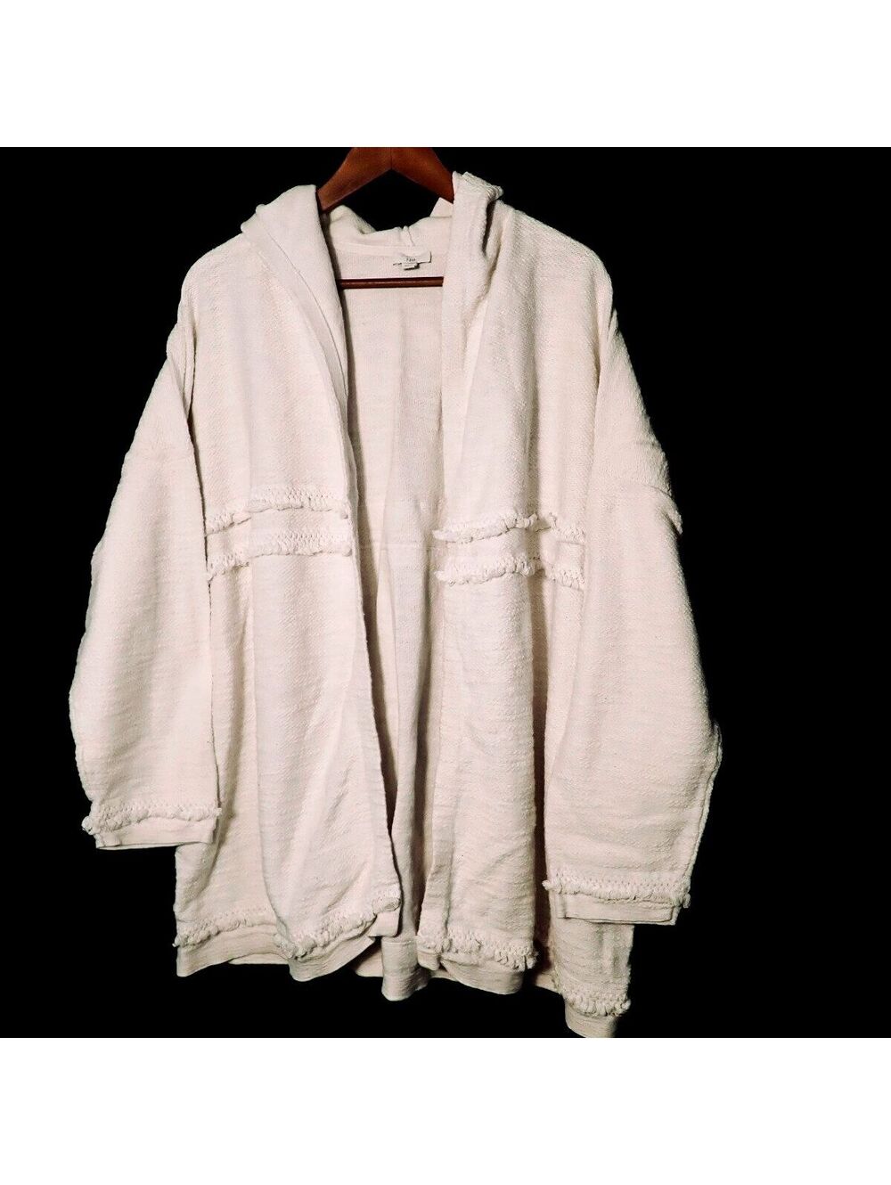 J. Jill Pure Jill Oatmeal Cream Frayed Raw Edge Hooded Knit Cardigan Jacket 3X